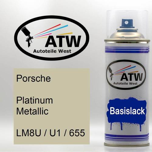 Porsche, Platinum Metallic, LM8U / U1 / 655: 400ml Sprühdose, von ATW Autoteile West.
